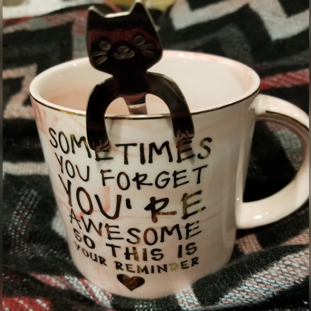 Inspirational Cup, Cat Spoon & Journal Set: Sometimes You Forget You're Awes…